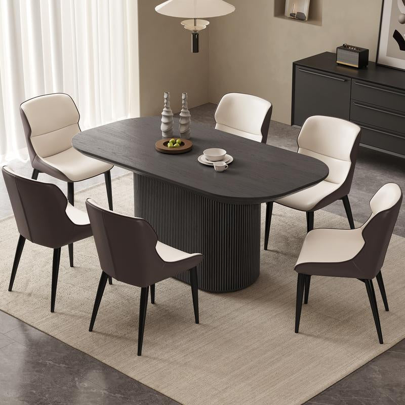 (Multiple Packages) Guyii Black Grey Oval Dining Table Set with 4-8 Chairs Modern Kitchen Table Sturdy Base Spacious Top Easy Assembly Perfect for Dining Room Bar Living Room Wooden Tabletop