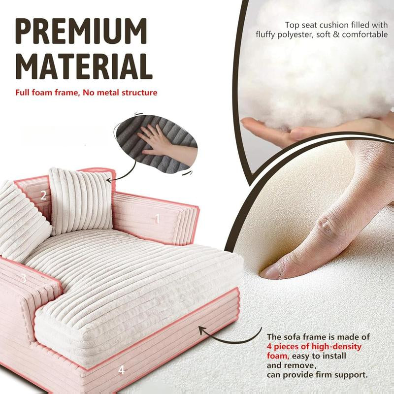 【3 Package Shipped & Black Friday】Chaise Lounge Chair Indoor Bedroom, Oversized Chaise Lounge Sofa Upholstered Soft Short Plush Cloud Couch Sofa Bed Sleeper Chair for Living Room with 2 Throw Pillows, Easy to Install