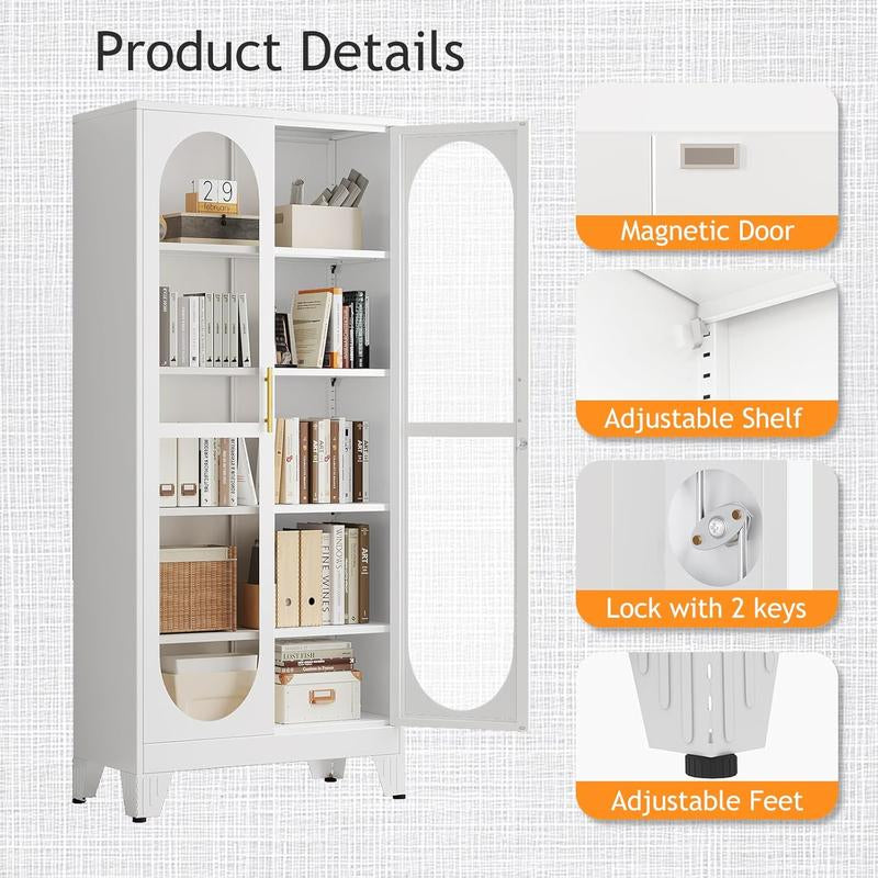 H71" Tall Metal Curio Cabinet, Display Cabinet with Glass Door, 5 Tier Liquor with 4 Adjustable Shelves, Locking Glass Display Case for Collectibles, Showcase Storage Cabinets, Black