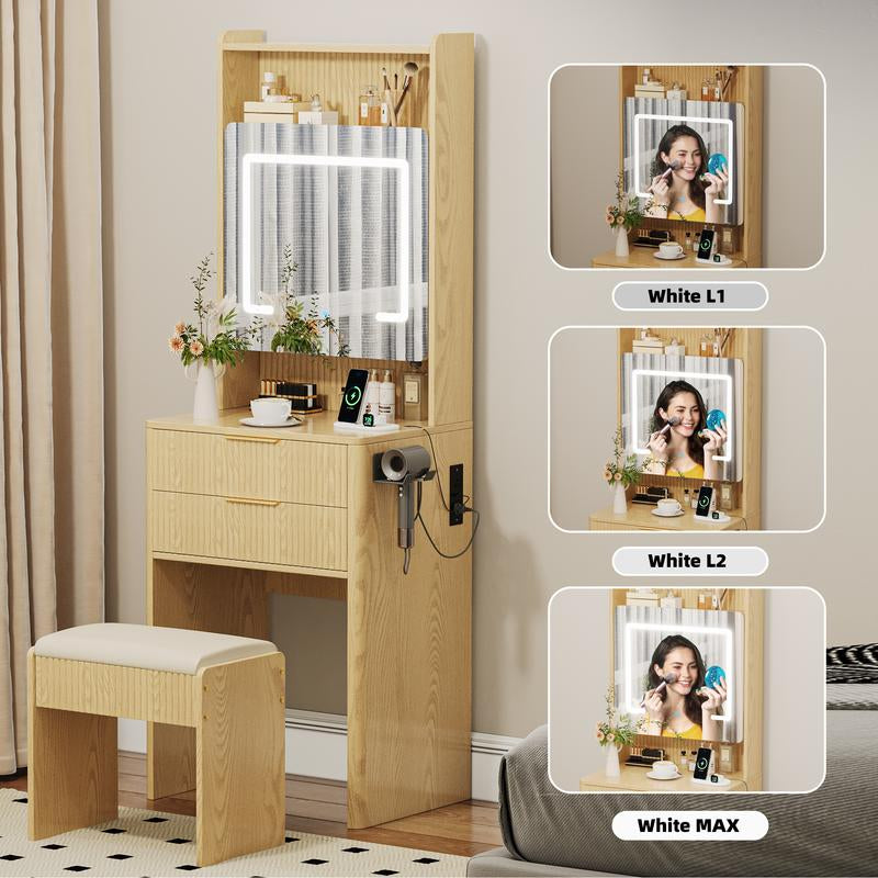 TOKSOM 3 in 1 Vanity,Wood Small Vanity Desk with Mirror and Lights,Make up Vanity with Drawers and Storage,Modern Dressers for Bedroom,Black,21.65X15.74X62.79 in Teen Gift Girl Rooms Furniture Large Vanity Table Mid Century Coffee Table Vanity Set