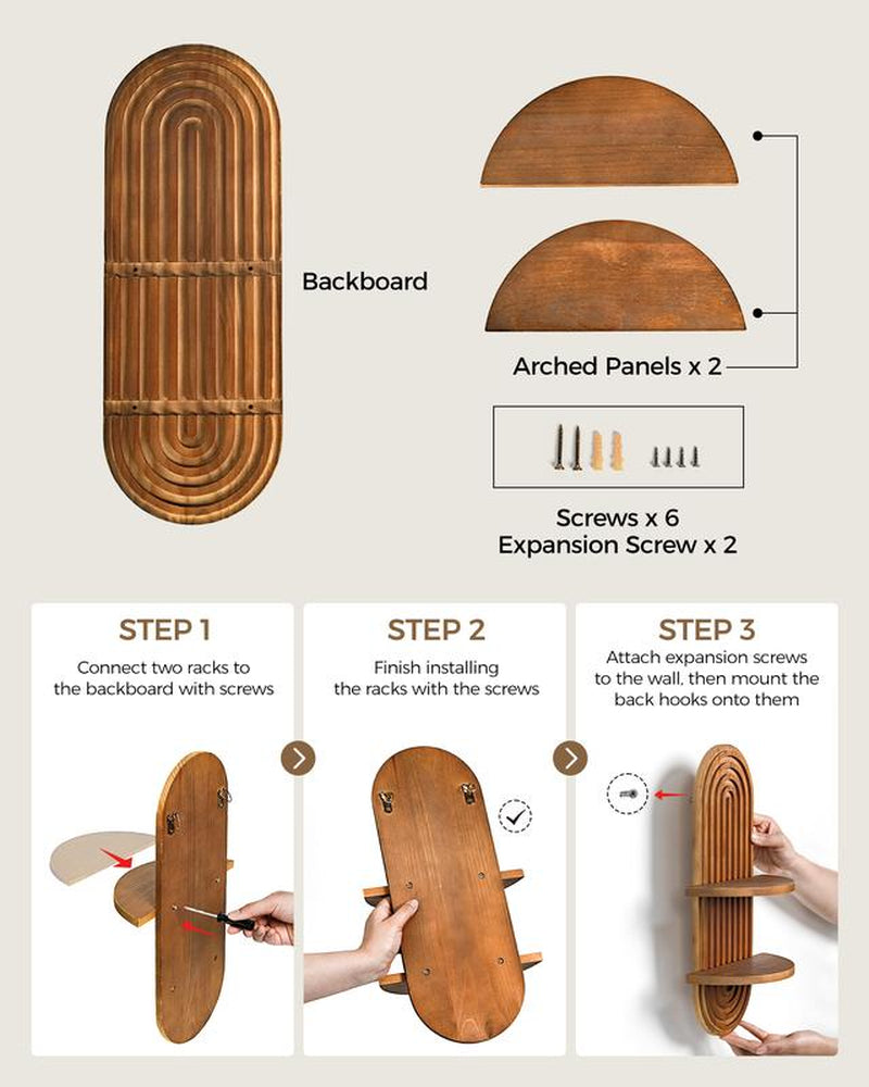 Bamworld Boho Wall Decor Brown Plant Wall Shelf, Mid Century Modern Decor Hanging Plant Shelf, 2-Tier Wooden Floating Shelves Shelving Unit for Home, Living Room, Office Holding Planter Decoration Christmas Decorations Halloween Gifts, Christmas Gifts