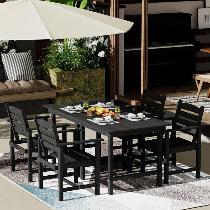 Anbuy Patio HDPE Dining Table Set, 5-Piece Outdoor Dining Table Sets, 2 in 1 Outdoor Furniture Table and 4 Outdoor Chairs for Garden, Backyard, Poolside, Easy Assembly,