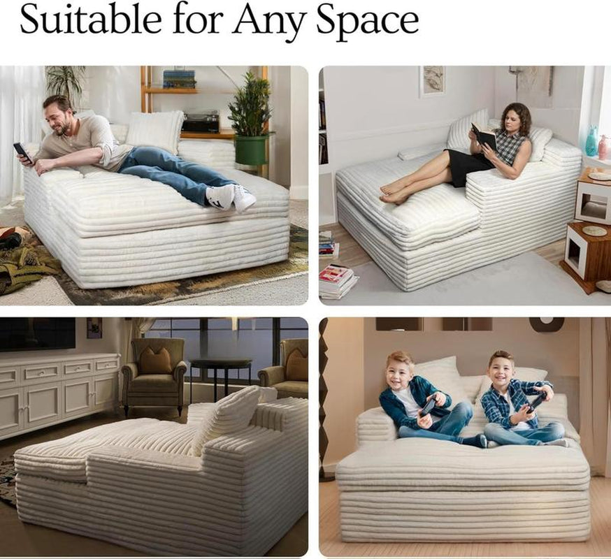 【3 Package Shipped & Black Friday】Chaise Lounge Chair Indoor Bedroom, Oversized Chaise Lounge Sofa Upholstered Soft Short Plush Cloud Couch Sofa Bed Sleeper Chair for Living Room with 2 Throw Pillows, Easy to Install