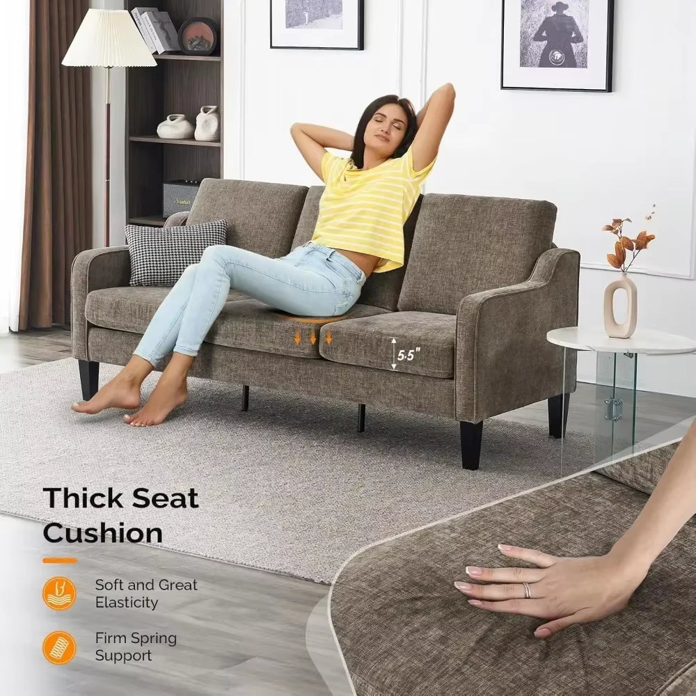 Sofas for Living Room Couch 71" Small Sofa Brown Couch Mid Century Modern Couches 3 Seater Comfy Couch Upholstered