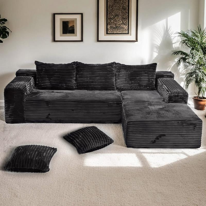 【2 Package Shipping】Oversized Chaise Lounge Sofa 106" Cloud Sectional Couch with L-Shape Chaise, Upholstered Couches for Living Room Bedroom, No Assembly Required，Modular Corduroy Cloud Velvet Couch，Convertible Loveseat Sofa Bed