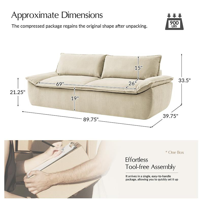 Hulala Anorea Effortless Mobility and Boneless Sofa, Modern Design with Elegant Details, Comfortable All-Foam Construction, Compressed Packaging