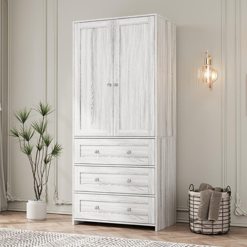 VOWNER Freestanding Wardrobe, 71" High Closet with 2 Doors and 3 Drawers, Bedroom, Living Room