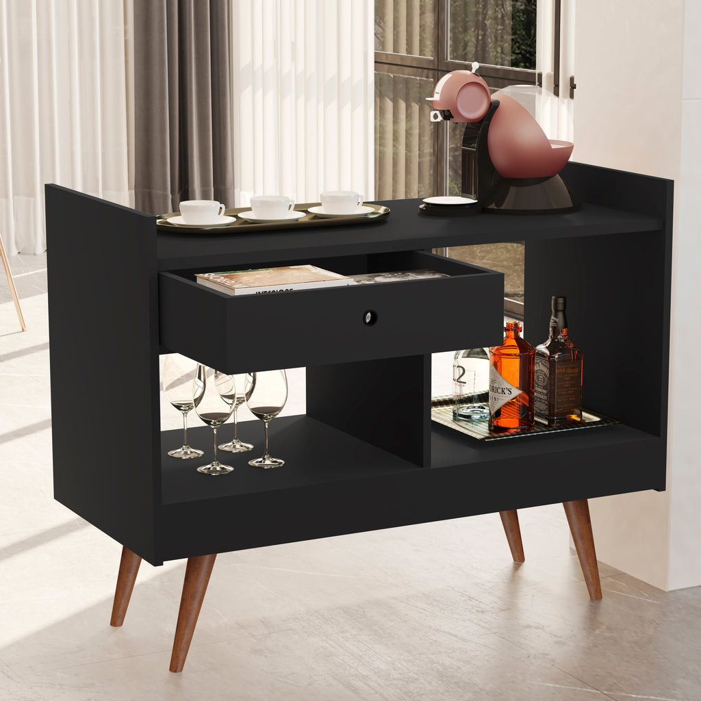 Boahaus Evershot Bar Cabinet with Open Shelves & Wooden Legs | Modern Design