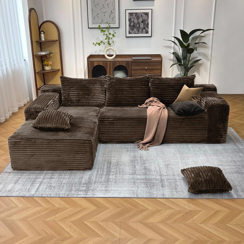 【2 Package Shipping】Oversized Chaise Lounge Sofa 106" Cloud Sectional Couch with L-Shape Chaise, Upholstered Couches for Living Room Bedroom, No Assembly Required，Modular Corduroy Cloud Velvet Couch，Convertible Loveseat Sofa Bed