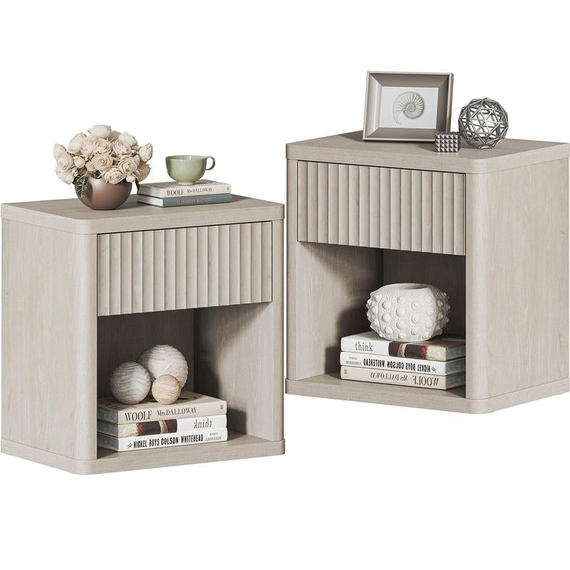SICOTAS Nightstand Set of 2 with Drawer, Modern Wide Bedside Table for Bedroom, 22.7 X 15.4 X 24.1 Size Mid-Century End Table with Storage, Sturdy Night Stand for Sofa, Couch, Living Room, Office