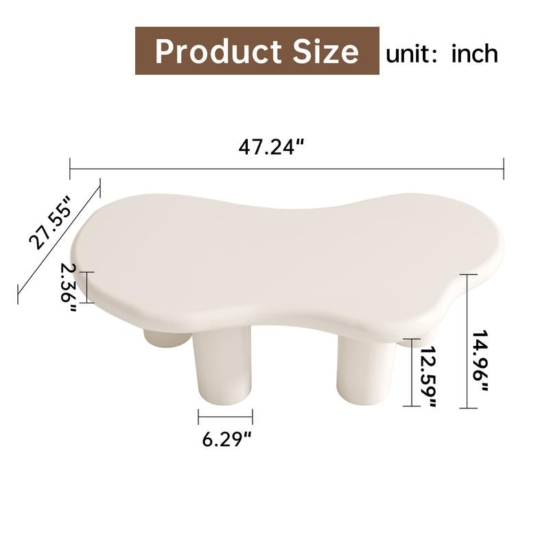 (2 Packages) Guyii Cloud Coffee Table Irregular Cream White Modern Center Table for Living Room Indoor Tea Table with 4 Legs Easy Assembly Whimsical Design
