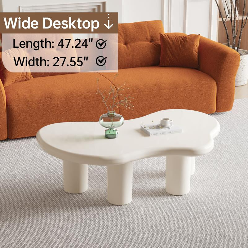 (2 Packages) Guyii Cloud Coffee Table Irregular Cream White Modern Center Table for Living Room Indoor Tea Table with 4 Legs Easy Assembly Whimsical Design