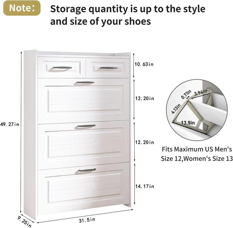 Spaco White Shoe Cabinet for Entryway, Freestanding Shoe Storage Cabinet,Wood Slim Hidden Shoe Rack Cabinet, Shoe Organizer Cabinet with 3 Flip Drawers & 2 Sliding Drawers for Closet, Hallway