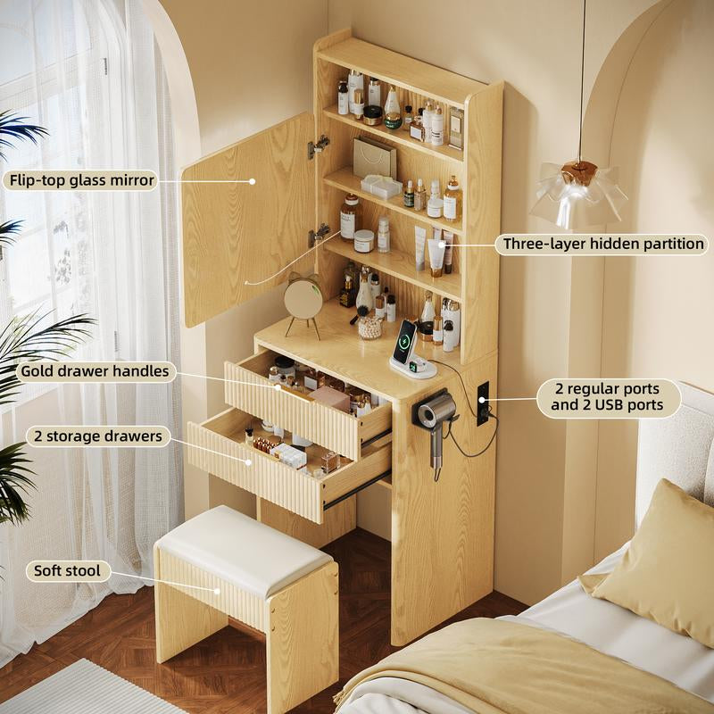 TOKSOM 3 in 1 Vanity,Wood Small Vanity Desk with Mirror and Lights,Make up Vanity with Drawers and Storage,Modern Dressers for Bedroom,Black,21.65X15.74X62.79 in Teen Gift Girl Rooms Furniture Large Vanity Table Mid Century Coffee Table Vanity Set