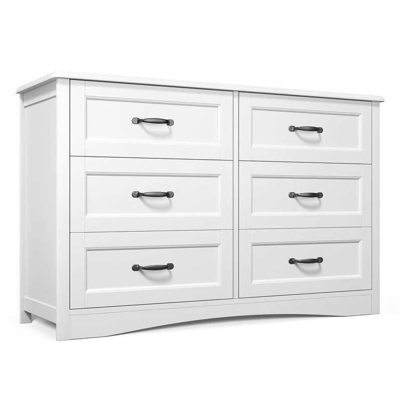 Gizoon 6 Drawer Dresser for Bedroom，47'' Larger Chest of Drawers with Mental Handle for Kids Room, White Dresser with 6 Storage Drawers for Living Room, Entryway and Hallway