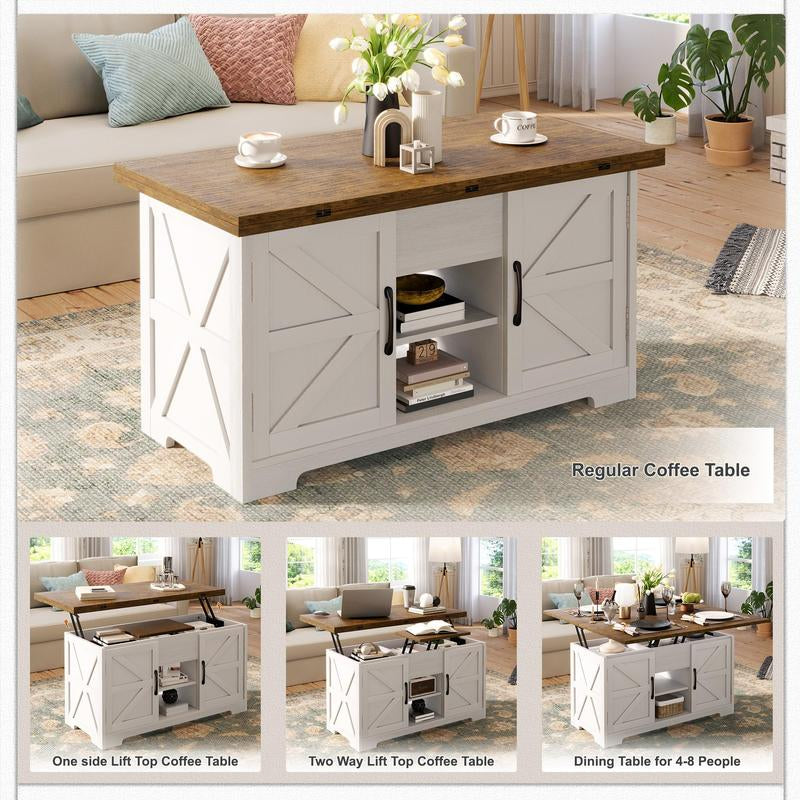 VIVIDWOOD Lift Top Coffee Table with Storage, 4 in 1 Multi-Function Convertible Tea Tables with Hidden Compartment, Farmhouse Center Table Converts to Dining Table for Living Room, Apartment
