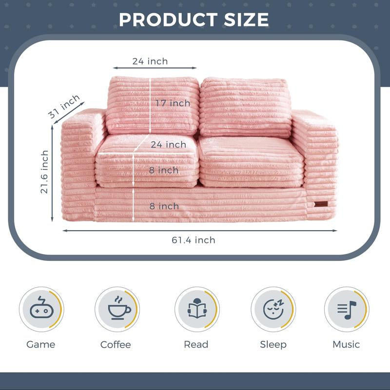 MAXYOYO Loveseat Bean Bag Sofa with Pillows and Armrests, Striped Floor Bean Bag Chair for Adults, Upholstered Loveseat Boneless Couch Fluffy Bean Bag Couch for Bedroom Living Room
