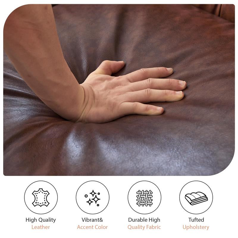 【Shipped in Two or More Packages】Giratree Furniture 98" PU Leather Chesterfield 3+2 Tufted Modular Sectional Sofa with Pillows, Rolled Arms and Nailhead Trim, Classic Upholstered Couch for Living Room, Apartment, Bedroom