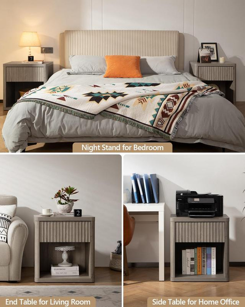 SICOTAS Nightstand Set of 2 with Drawer, Modern Wide Bedside Table for Bedroom, 22.7 X 15.4 X 24.1 Size Mid-Century End Table with Storage, Sturdy Night Stand for Sofa, Couch, Living Room, Office