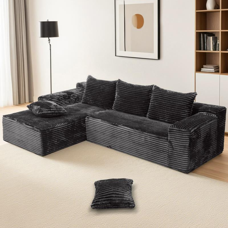 【2 Package Shipping】Oversized Chaise Lounge Sofa 106" Cloud Sectional Couch with L-Shape Chaise, Upholstered Couches for Living Room Bedroom, No Assembly Required，Modular Corduroy Cloud Velvet Couch，Convertible Loveseat Sofa Bed
