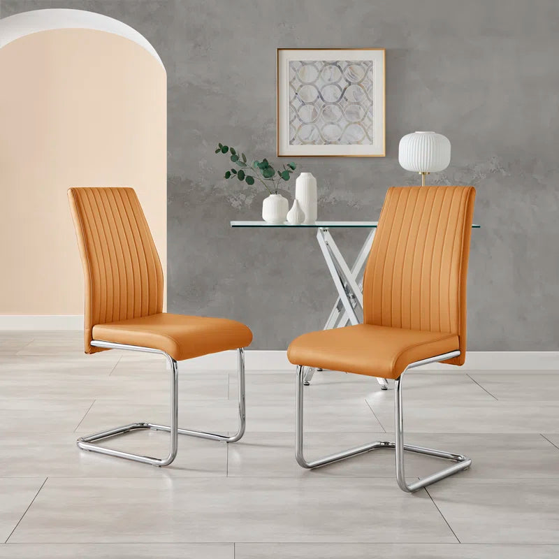 Lazarus Modern Padded Faux Leather & Chrome Leg Kitchen Dining Chairs Modern Design