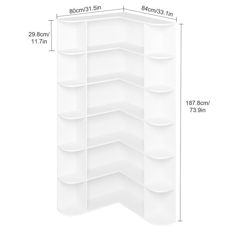 FOTOSOK 74'' Tall Corner Bookshelf, 6-Tier Bookshelf and Bookcase with Open Storage, L Shaped Tall Bookcases Wooden Storage Shelves for Home Office