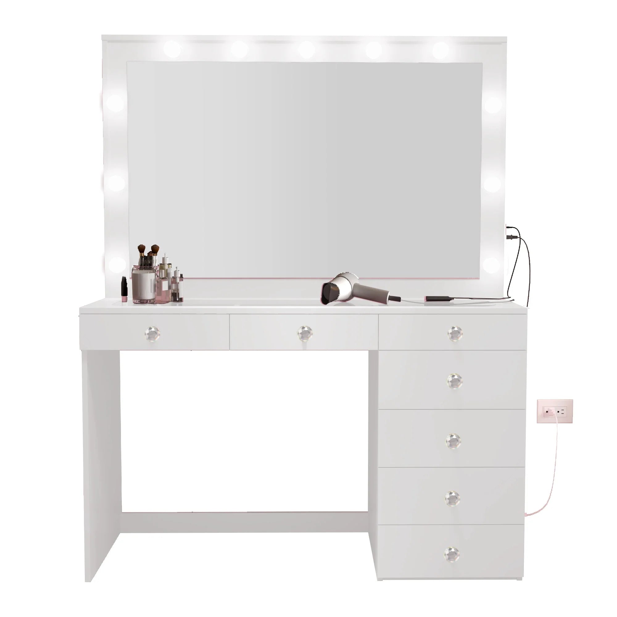 Boahaus Serena Makeup Vanity Table with Built-In Lights & Glass Top | Elegance Redefined