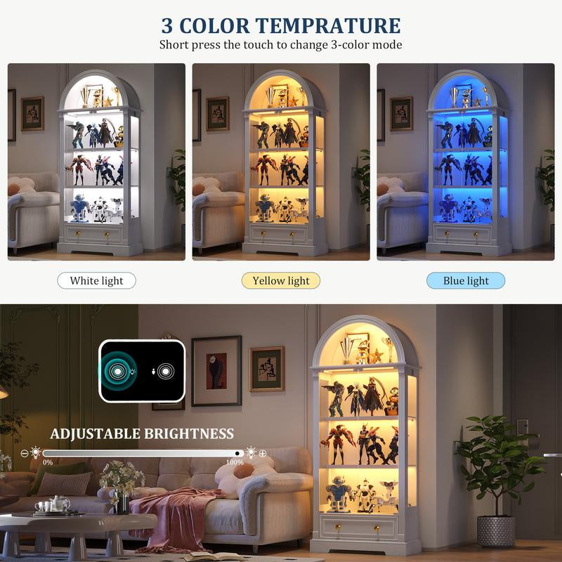 MIU Farmhouse Display Cabinet with Doors,Drawer & Adjustable Shelves, 71” Tall Bookshelf Modern China Storage Kitchen Pantry for Living Room,Office