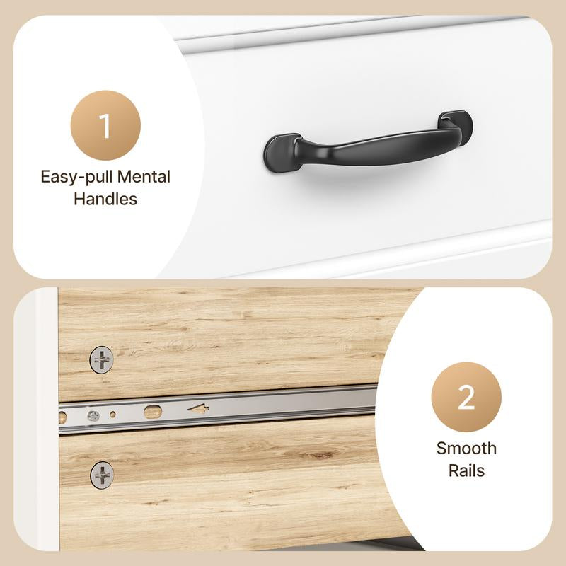 Gizoon 6 Drawer Dresser for Bedroom，47'' Larger Chest of Drawers with Mental Handle for Kids Room, White Dresser with 6 Storage Drawers for Living Room, Entryway and Hallway