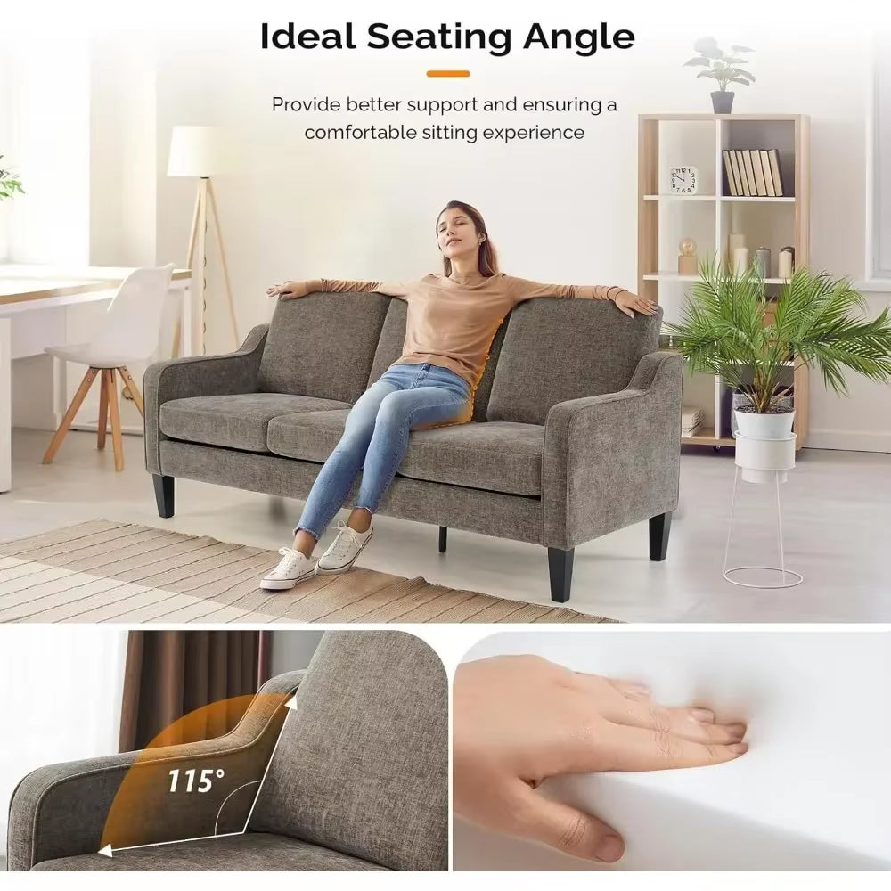 Sofas for Living Room Couch 71" Small Sofa Brown Couch Mid Century Modern Couches 3 Seater Comfy Couch Upholstered