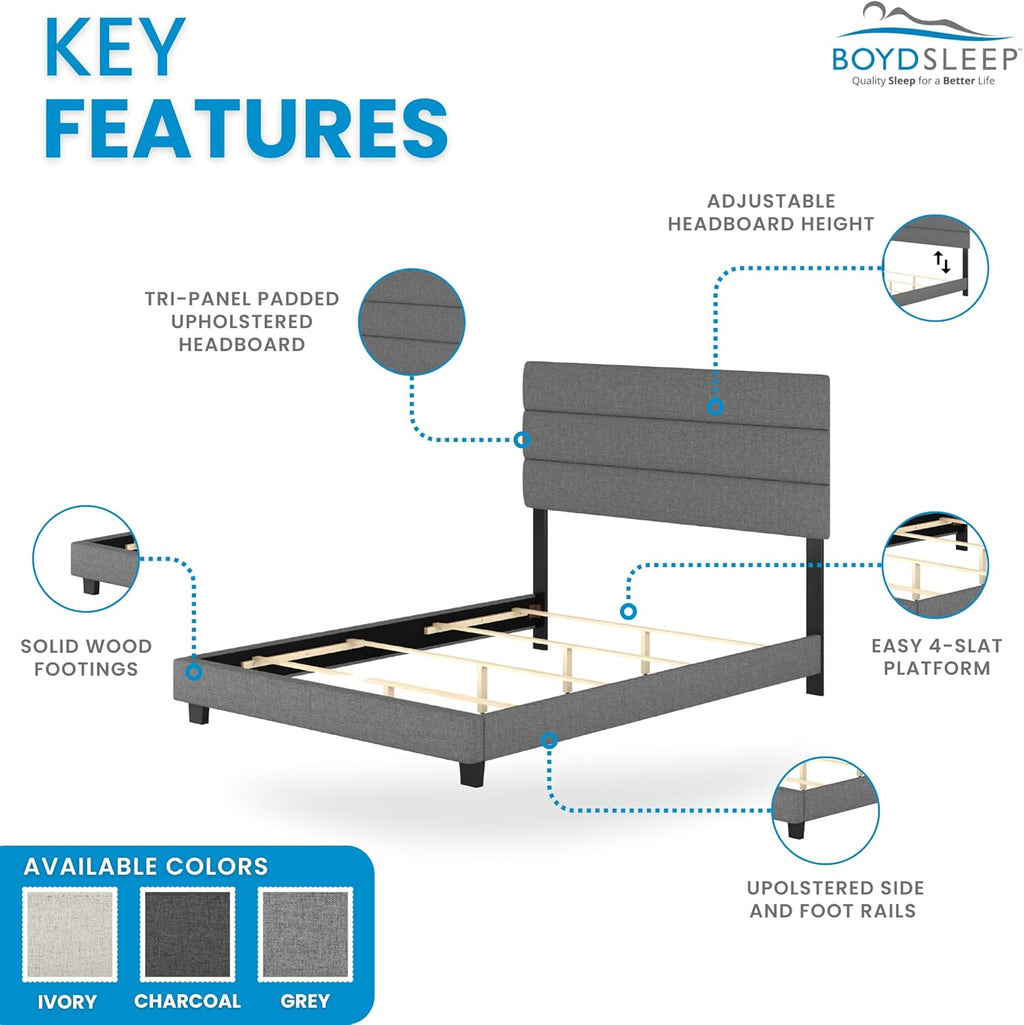 Ravenna Grey Linen Full Size Fully Upholstered Platform Bed Frame with Adjustable Headboard - Qualified Box Spring or Foundation Required for Use