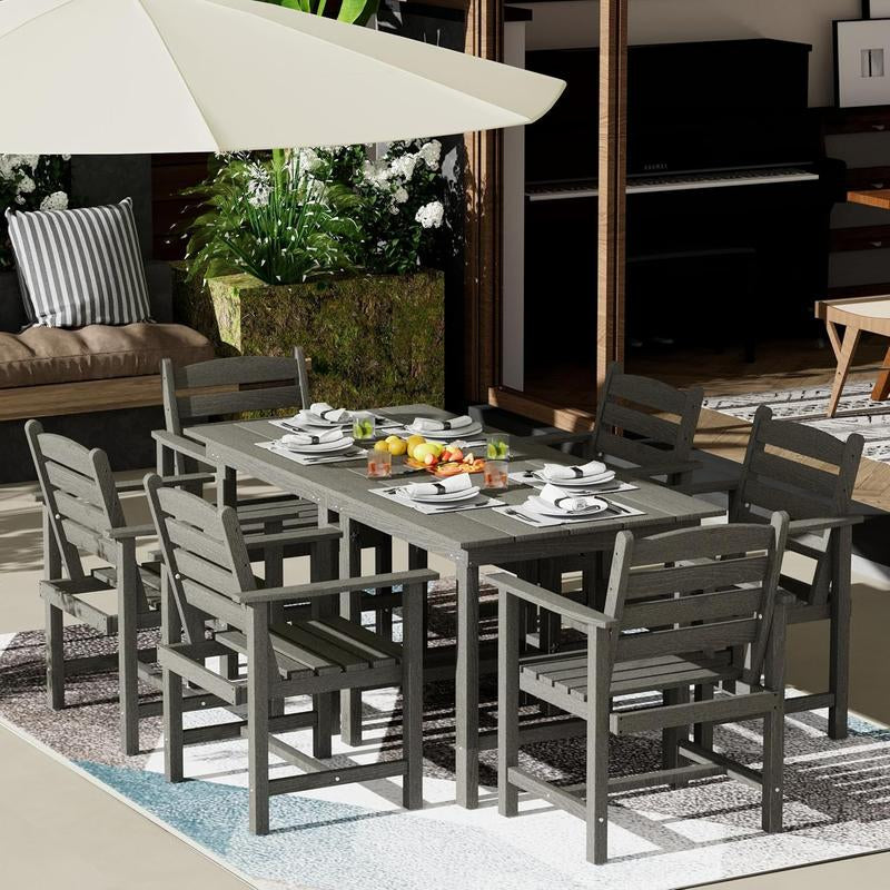 Anbuy Patio HDPE Dining Table Set, 5-Piece Outdoor Dining Table Sets, 2 in 1 Outdoor Furniture Table and 4 Outdoor Chairs for Garden, Backyard, Poolside, Easy Assembly,