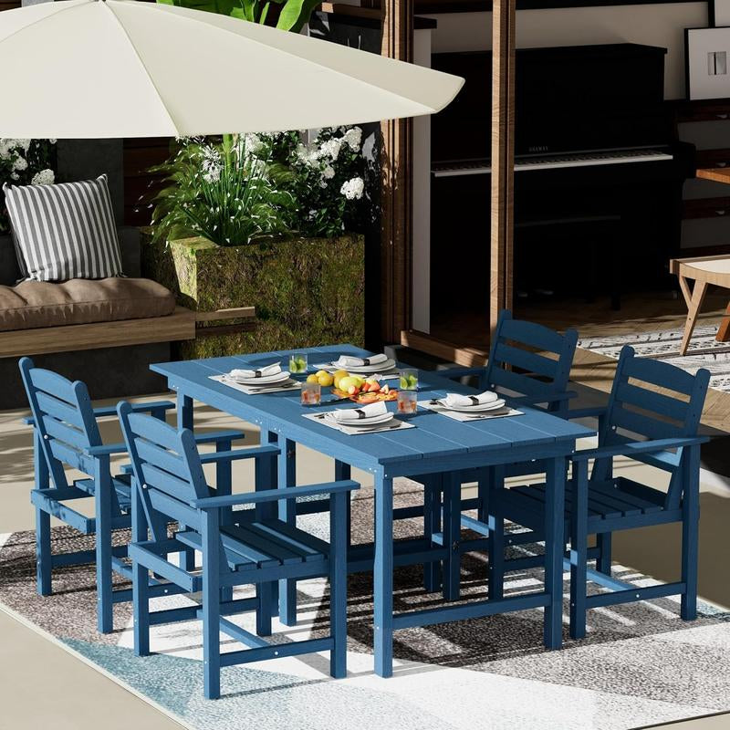 Anbuy Patio HDPE Dining Table Set, 5-Piece Outdoor Dining Table Sets, 2 in 1 Outdoor Furniture Table and 4 Outdoor Chairs for Garden, Backyard, Poolside, Easy Assembly,