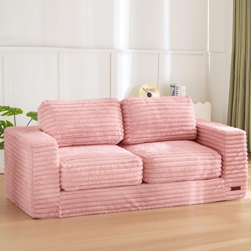 MAXYOYO Loveseat Bean Bag Sofa with Pillows and Armrests, Striped Floor Bean Bag Chair for Adults, Upholstered Loveseat Boneless Couch Fluffy Bean Bag Couch for Bedroom Living Room