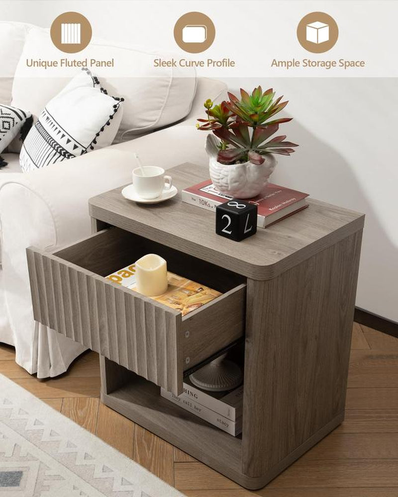 SICOTAS Nightstand Set of 2 with Drawer, Modern Wide Bedside Table for Bedroom, 22.7 X 15.4 X 24.1 Size Mid-Century End Table with Storage, Sturdy Night Stand for Sofa, Couch, Living Room, Office