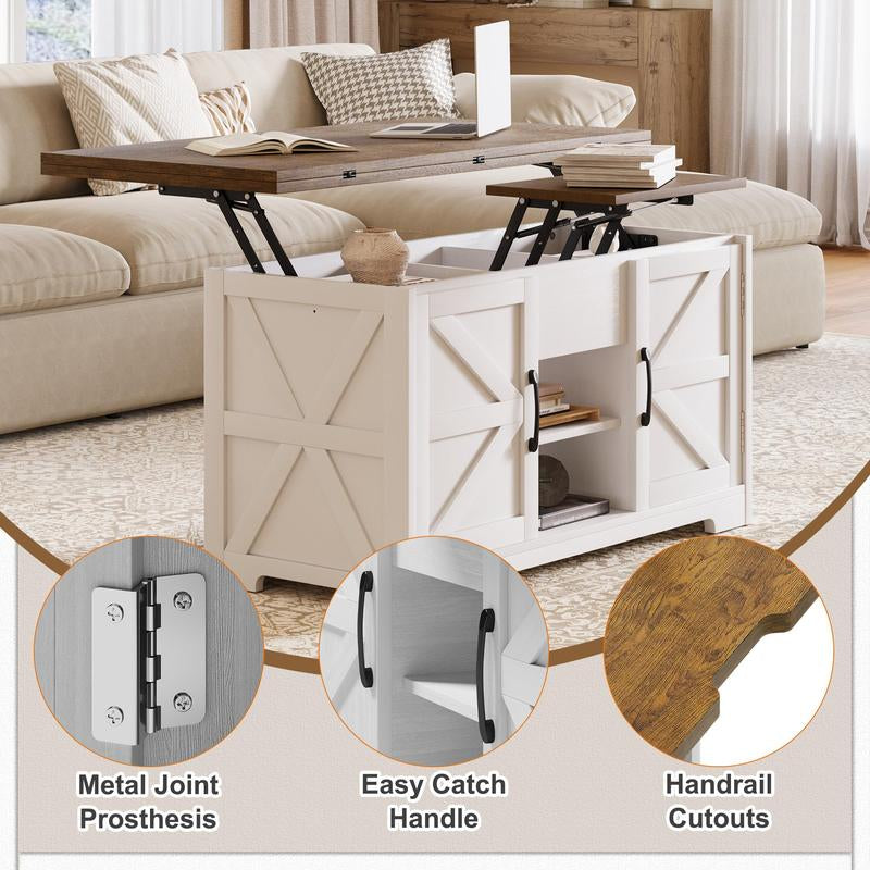 VIVIDWOOD Lift Top Coffee Table with Storage, 4 in 1 Multi-Function Convertible Tea Tables with Hidden Compartment, Farmhouse Center Table Converts to Dining Table for Living Room, Apartment