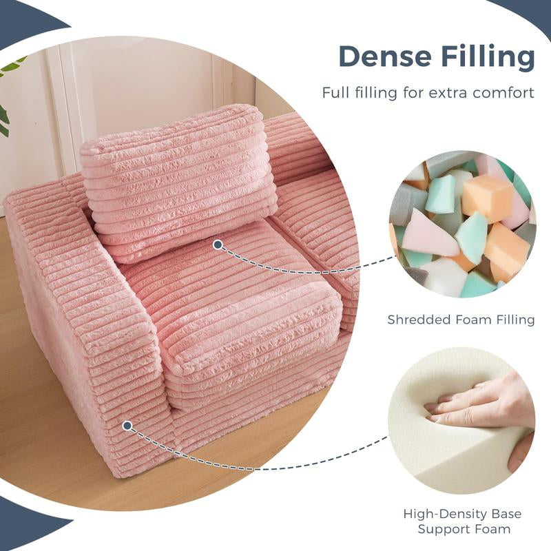 MAXYOYO Loveseat Bean Bag Sofa with Pillows and Armrests, Striped Floor Bean Bag Chair for Adults, Upholstered Loveseat Boneless Couch Fluffy Bean Bag Couch for Bedroom Living Room