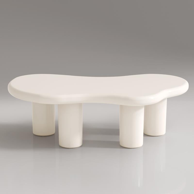 (2 Packages) Guyii Cloud Coffee Table Irregular Cream White Modern Center Table for Living Room Indoor Tea Table with 4 Legs Easy Assembly Whimsical Design