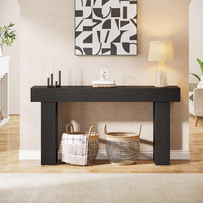 Tribesigns 63-Inch Long French Country Style Wooden Sofa Table for Living Room & Entryway Natural Finish Modern Farmhouse Decor with Sturdy MDF Construction & Foot Pads for Stability