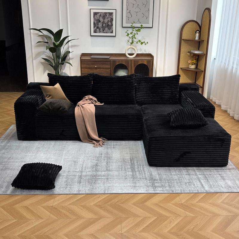 【2 Package Shipping】Oversized Chaise Lounge Sofa 106" Cloud Sectional Couch with L-Shape Chaise, Upholstered Couches for Living Room Bedroom, No Assembly Required，Modular Corduroy Cloud Velvet Couch，Convertible Loveseat Sofa Bed