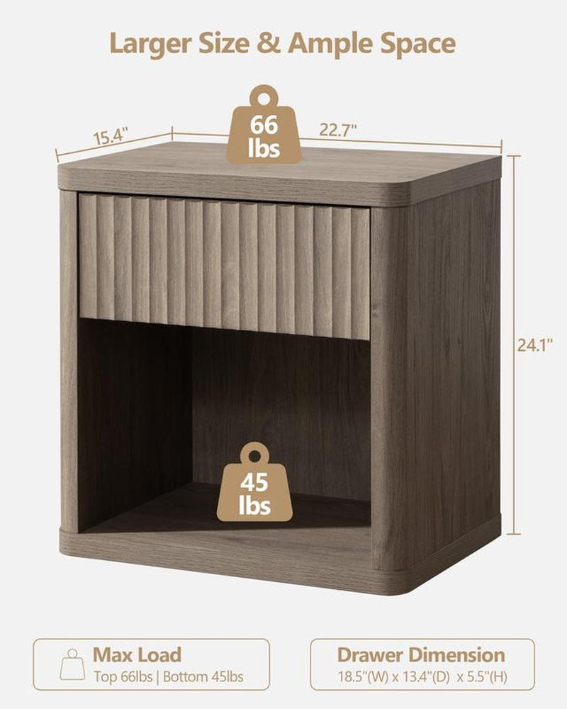 SICOTAS Nightstand Set of 2 with Drawer, Modern Wide Bedside Table for Bedroom, 22.7 X 15.4 X 24.1 Size Mid-Century End Table with Storage, Sturdy Night Stand for Sofa, Couch, Living Room, Office