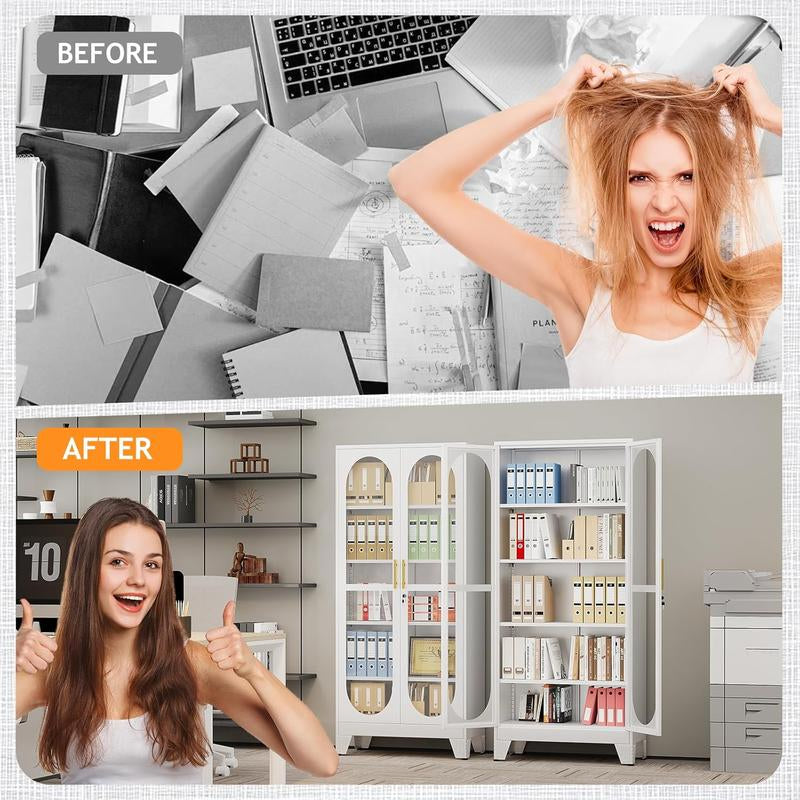 H71" Tall Metal Curio Cabinet, Display Cabinet with Glass Door, 5 Tier Liquor with 4 Adjustable Shelves, Locking Glass Display Case for Collectibles, Showcase Storage Cabinets, Black