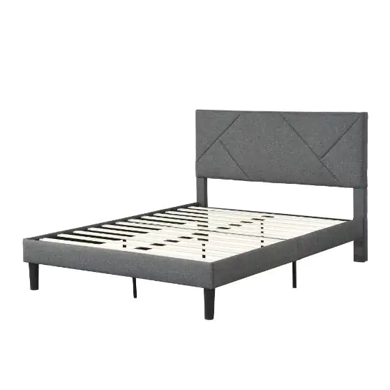 Queen Upholstered Wooden-Slat Bed Frame