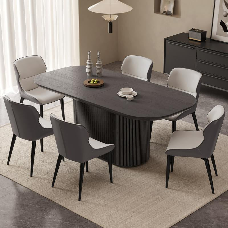 (Multiple Packages) Guyii Black Grey Oval Dining Table Set with 4-8 Chairs Modern Kitchen Table Sturdy Base Spacious Top Easy Assembly Perfect for Dining Room Bar Living Room Wooden Tabletop
