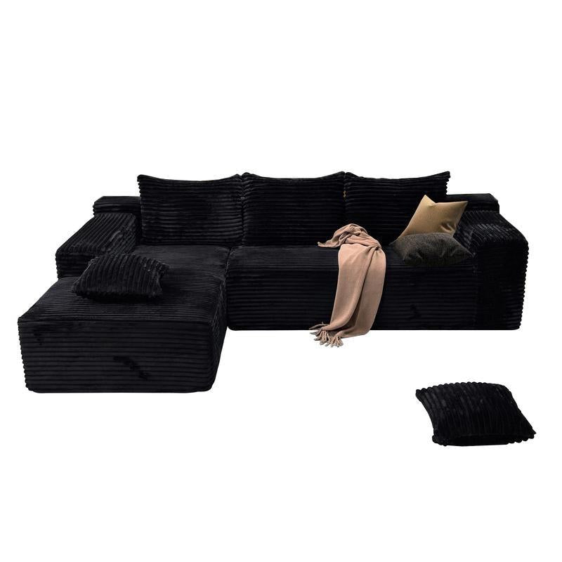 The Cloud Couch 132 Inch Modular U-Shaped Sofa with Fluffy Plush Corduroy Fabric Convertible Sofa Bed Recliner for Living Room & Bedroom Comfortable Boneless Couch with Soft Throw Pillows