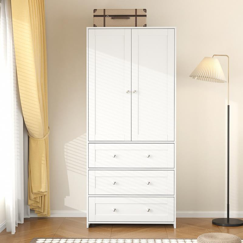 VOWNER Freestanding Wardrobe, 71" High Closet with 2 Doors and 3 Drawers, Bedroom, Living Room