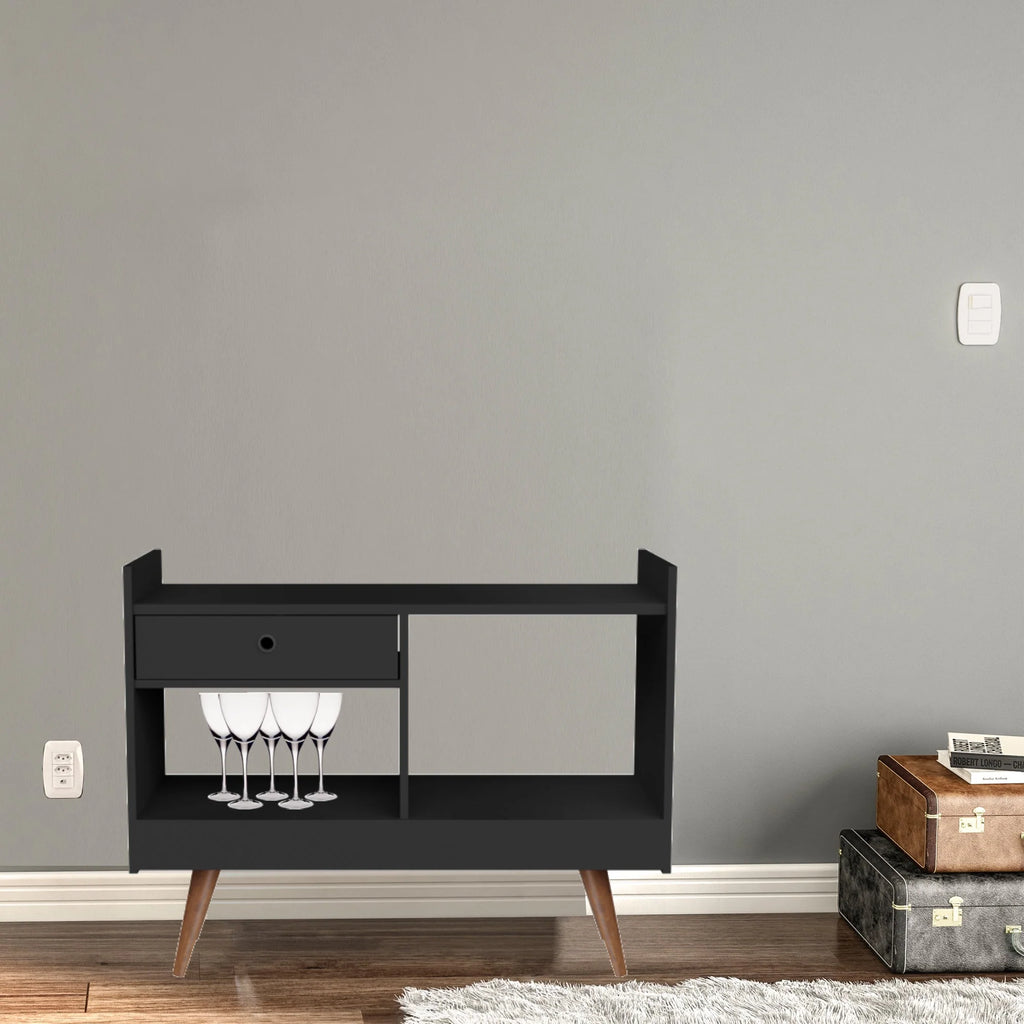 Boahaus Evershot Bar Cabinet with Open Shelves & Wooden Legs | Modern Design