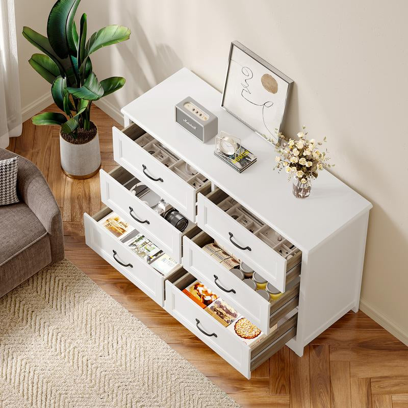 Gizoon 6 Drawer Dresser for Bedroom，47'' Larger Chest of Drawers with Mental Handle for Kids Room, White Dresser with 6 Storage Drawers for Living Room, Entryway and Hallway