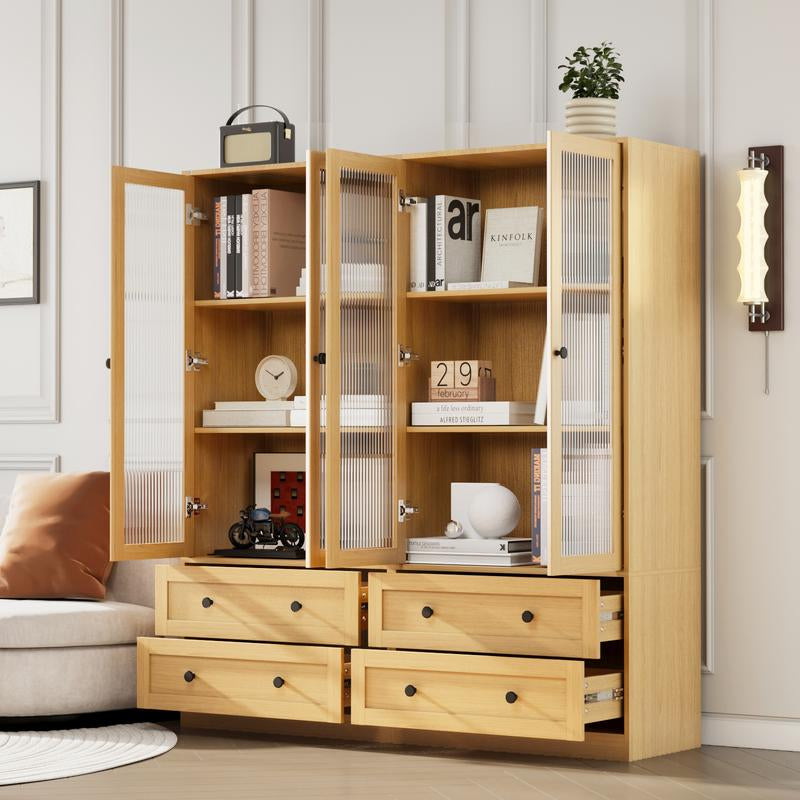 VOWNER 64.17" Tall Kitchen Pantry Storage Cabinet with 2 Glass Doors, 3 Shelves and 2 Drawers, Storage Cabinets Furniture Organizer Fathersdaygift