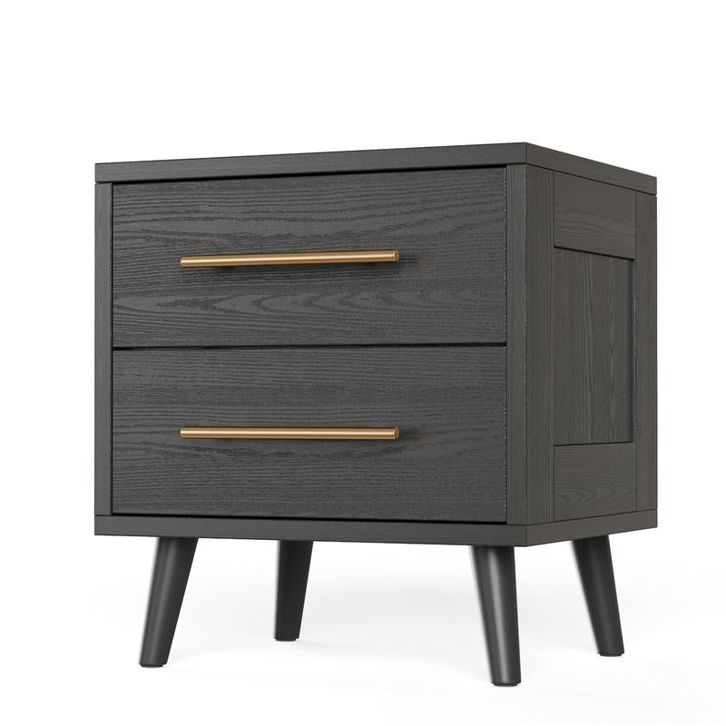 Gizoon Nightstand, Bedside Table with Metal Handles, Modern Wood Night Stand 2 Drawer Dresser for Bedroom, Black Furniture